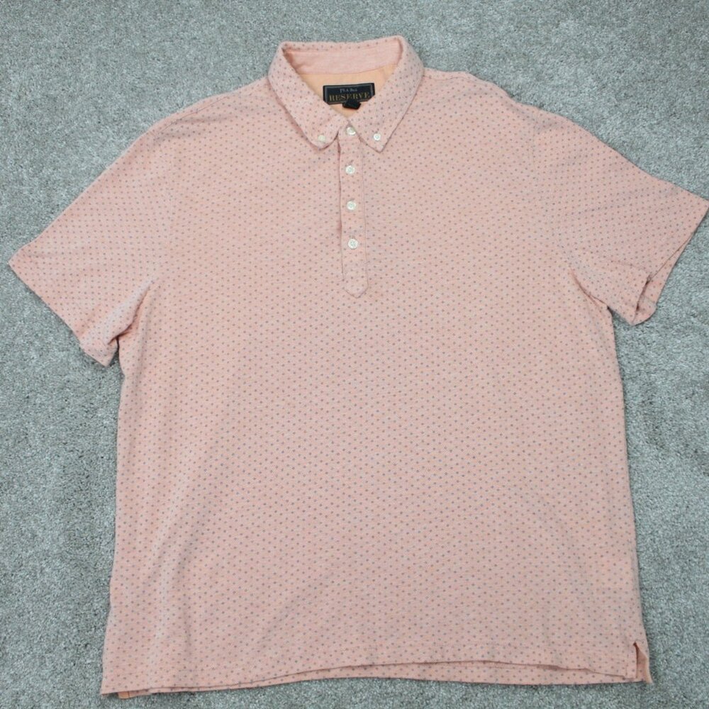 Jos A Bank Polo Shirt Mens XL Peach Tailored Fit Short Sleeve Button Down Collar